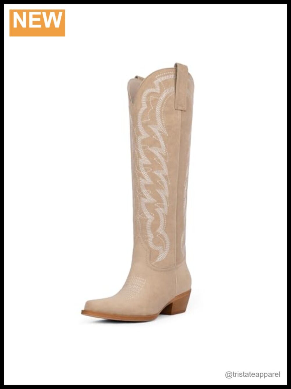 Western Cowboy Boots Knee High Suede Chunky Heel Pointed Toe Cowgirl Boots